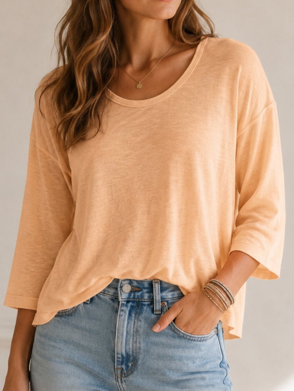 Free People We The Free Fresh Start Relaxed Linen Blend Top Peach S